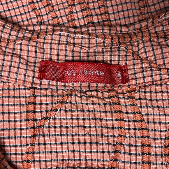 Cut Loose Crinkle Textured Checkered Button-Up Shirt Size M Oversized Rusty Red - Picture 7 of 9